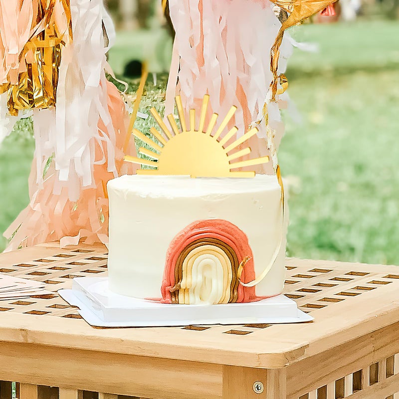 Huray Rayho Sun Acrylic Cake Topper Boho Theme Mirror Cake Topper for Photo Booth Props You Are My Sunshine Birthday Party Supplies First Trip Around the Sun Party Decoration - Image 3