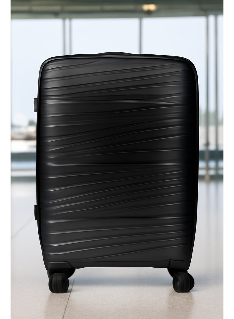 W.O.K 24-Inch Lightweight Travel Trolley – Medium Hard Shell Suitcase Made from Polypropylene (PP) with Spinner Wheels and Secure Number Lock – Checked-In Luggage (Black)  - Image 1