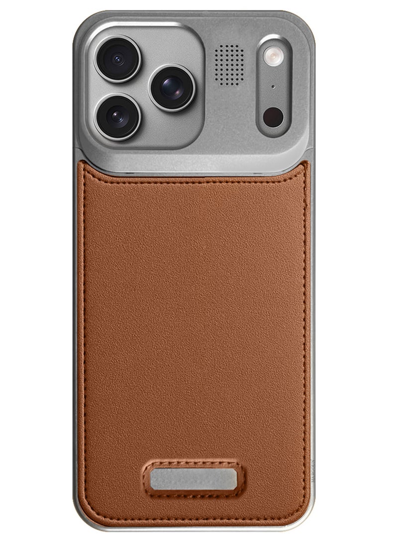 CATANES Leather Aluminum Alloy Metal Case for iPhone 17 Pro Max - with Aromatherapy and MagSafe - Silver Brown - Image 2