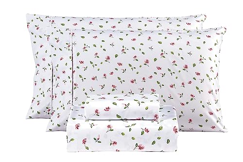 Mooreeke Full Sheets Set 4 Pieces Soft Breathable Microfiber Bed Sheet Set Pink Flower Green Leaf Pattern Sheet Set Deep Pocket NonSlip Floral Printed Fitted Sheet Included for All Season