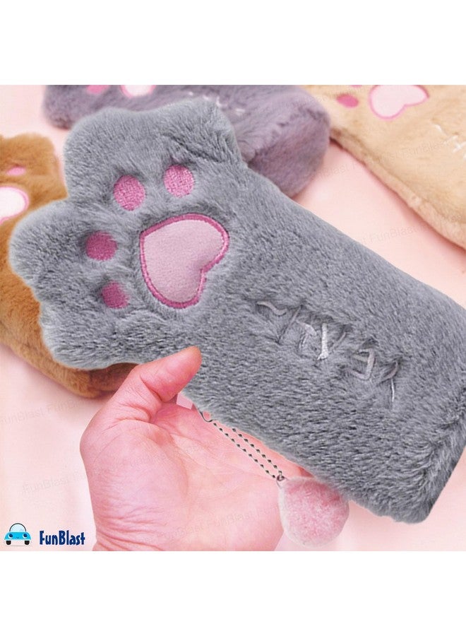 FunBlast Fur Pencil Pouch for Girls - Multi-Purpose Zipper Pouch Case for School Kids, Cute Cosmetic Pouch for Girls, Coin Pouch, Travel Pouch, Fur Pouches for School/Office (Grey) - Image 5