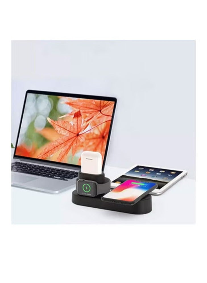 EzzySo 4-In-1 Wireless Charger Charging Stand Dock Station For Apple iWatch/iPhone/AirPods Black 