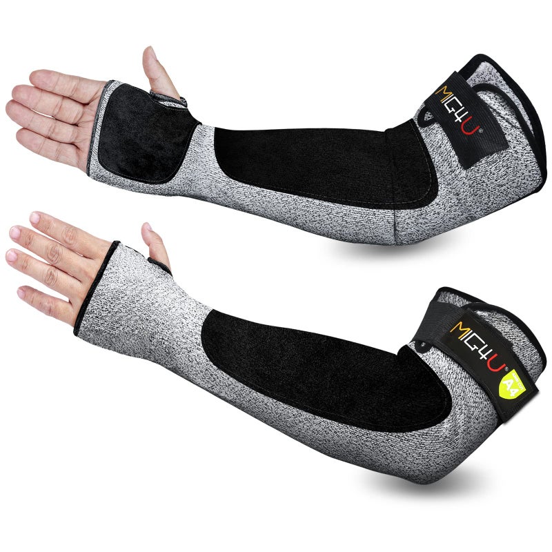 MIG4U Cut Resistant Sleeves with Leather Patches, Arm Safety Protection for Men and Women Thin Skin, Anti Puncture Level 5 Protective Arm Sleeve in Gardening, Farm, Welding, 18'' - Image 1