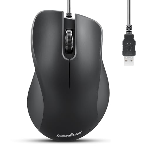 Perixx PERIMICE221U Wired Ergonomic USB Mouse 49 Ft Cable Optical 1000 DPI Design Black - Image 1