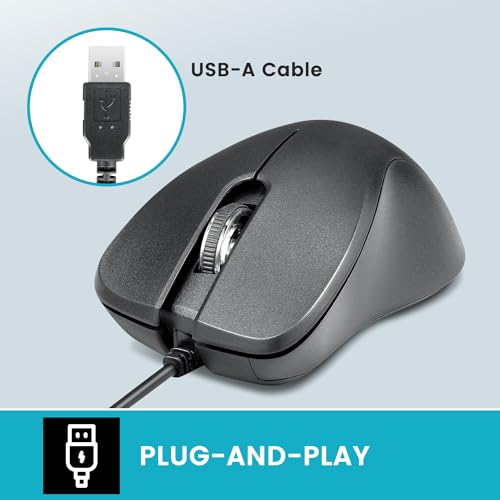 Perixx PERIMICE221U Wired Ergonomic USB Mouse 49 Ft Cable Optical 1000 DPI Design Black - Image 3