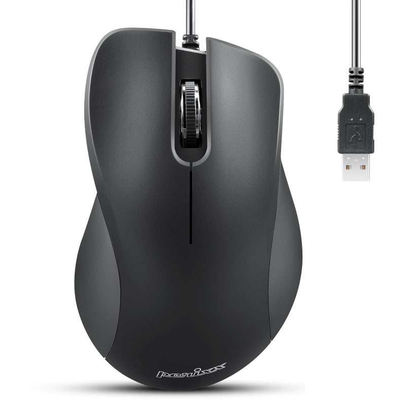 Perixx PERIMICE221U Wired Ergonomic USB Mouse 49 Ft Cable Optical 1000 DPI Design Black - Image 2