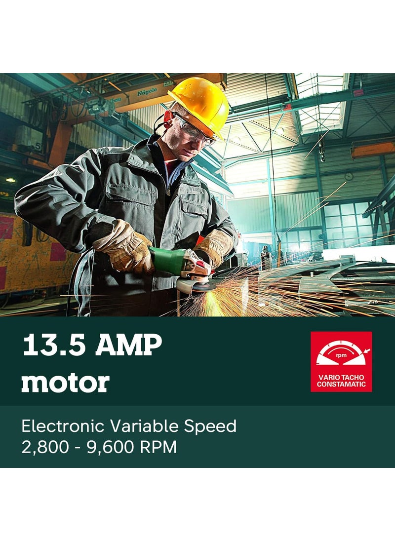 Metabo Metabo  5 Variable Speed Angle Grinder  2 8009 600 Rpm  135 Amp WElectronics High Torque LockOn 600562420 15125 HT Concrete Renovation GrindersSurface Prep KitsCuttingGreen  - Image 4