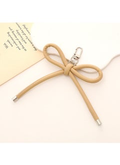 Silver Plated Heart Bow Charm KeychainK3660 leather bow pendant khaki K3660 leather bow pendant khaki