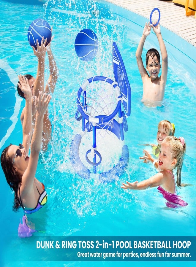 spring flower SpringFlower Pool Basketball Hoop with Backboard, Kids & Adults Swimming Pool Floating Basketball Pool Game,Pool Floating Basketball Pool Toy with Ring Toss, 2 Pcs Balls and Pump, Blue - Image 3