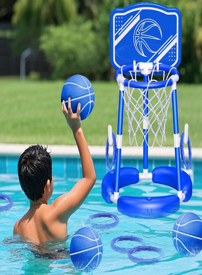 spring flower SpringFlower Pool Basketball Hoop with Backboard, Kids & Adults Swimming Pool Floating Basketball Pool Game,Pool Floating Basketball Pool Toy with Ring Toss, 2 Pcs Balls and Pump, Blue - Image 1