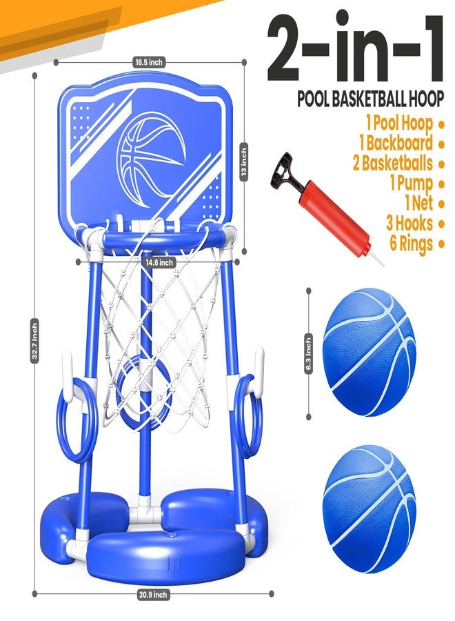 spring flower SpringFlower Pool Basketball Hoop with Backboard, Kids & Adults Swimming Pool Floating Basketball Pool Game,Pool Floating Basketball Pool Toy with Ring Toss, 2 Pcs Balls and Pump, Blue - Image 2