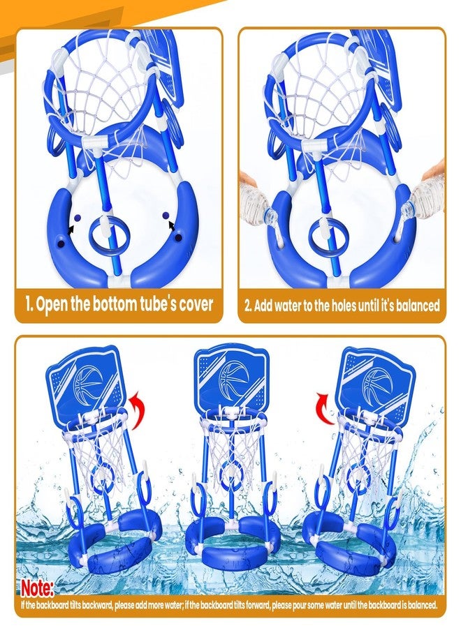 spring flower SpringFlower Pool Basketball Hoop with Backboard, Kids & Adults Swimming Pool Floating Basketball Pool Game,Pool Floating Basketball Pool Toy with Ring Toss, 2 Pcs Balls and Pump, Blue - Image 5