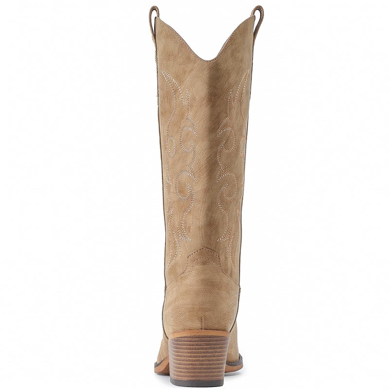 IUV Cowboy Boots For Women Western Cowgirl Boots Mid Calf Snip Toe Boot With Chunky Heel - Image 5