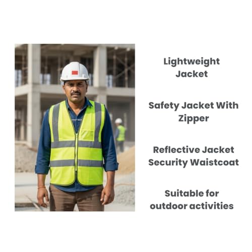 QADAR Safety Jacket, High Visibility Radium Jacket with 2 Pockets, 2-inch Reflective Stripes, 360 Degree Visibility, Neon Yellow - Image 2