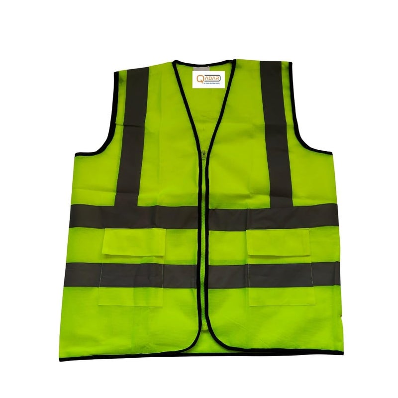 QADAR Safety Jacket, High Visibility Radium Jacket with 2 Pockets, 2-inch Reflective Stripes, 360 Degree Visibility, Neon Yellow - Image 4