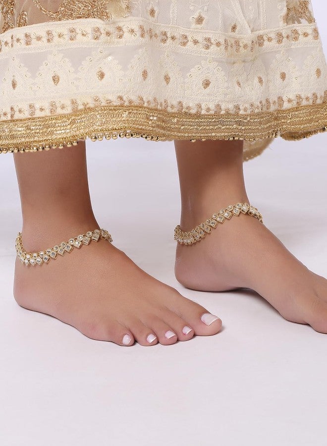 fabula Jewellery Pair of Gold Ethnic Payal Anklets - Kunadn with Ghungroo Detailing - For Women & Girls Stylish Latest (VMA24_Z1) - Image 3