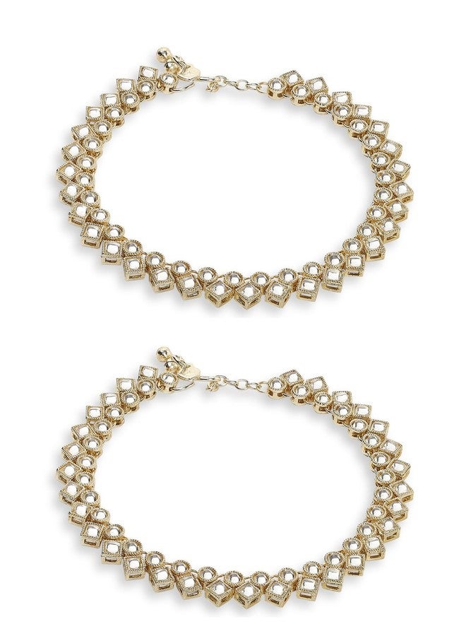 fabula Jewellery Pair of Gold Ethnic Payal Anklets - Kunadn with Ghungroo Detailing - For Women & Girls Stylish Latest (VMA24_Z1) - Image 1