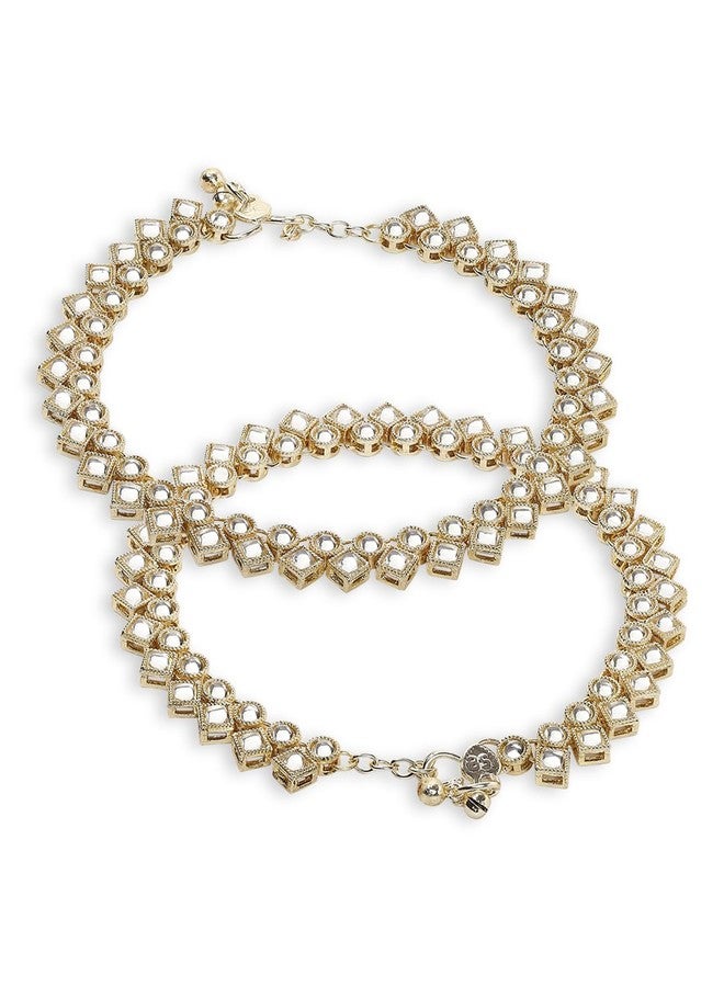 fabula Jewellery Pair of Gold Ethnic Payal Anklets - Kunadn with Ghungroo Detailing - For Women & Girls Stylish Latest (VMA24_Z1) - Image 5