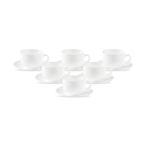 La Opala Diva, Opal Glass Crockery | Cup & Saucer Iris Regular, Set of 12 | Plain White, 160 ml | for Tea & Coffee | Microwave Safe | 100% Vegetarian | Extra Strong | Super Light | Super White - Image 1