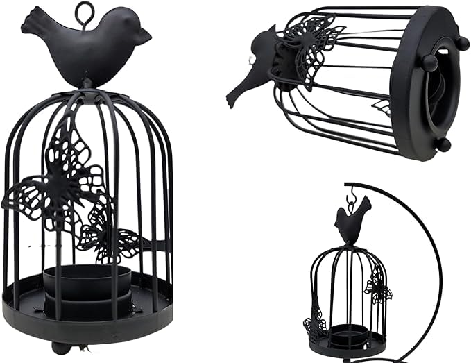 Shrux Black Metal Bird Cage Tea Light Candle Holder Moroccan Style Candle Stick Candleholder and Vintage Tea Light Candle Holder - Image 5