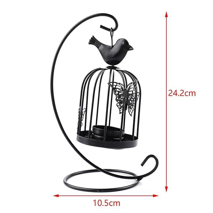 Shrux Black Metal Bird Cage Tea Light Candle Holder Moroccan Style Candle Stick Candleholder and Vintage Tea Light Candle Holder - Image 3