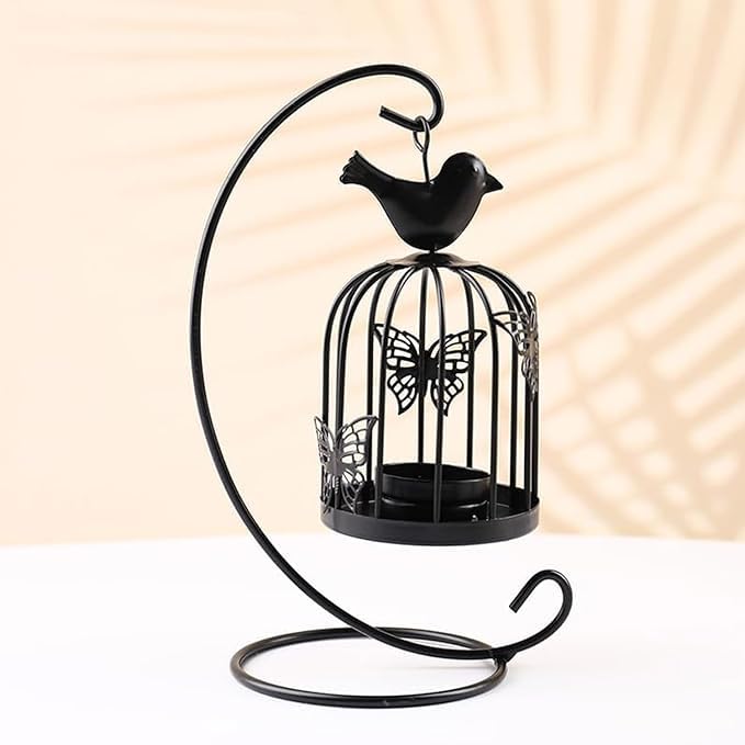 Shrux Black Metal Bird Cage Tea Light Candle Holder Moroccan Style Candle Stick Candleholder and Vintage Tea Light Candle Holder - Image 1