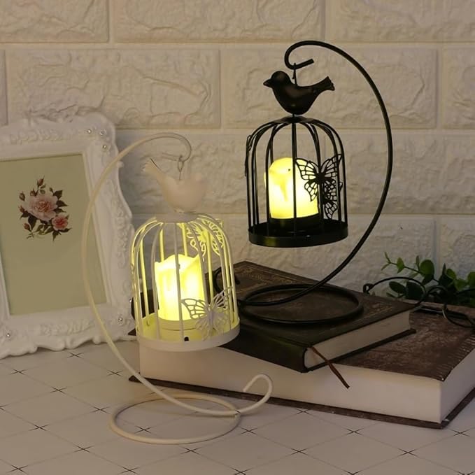 Shrux Black Metal Bird Cage Tea Light Candle Holder Moroccan Style Candle Stick Candleholder and Vintage Tea Light Candle Holder - Image 4