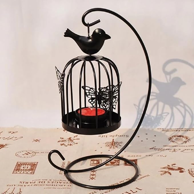 Shrux Black Metal Bird Cage Tea Light Candle Holder Moroccan Style Candle Stick Candleholder and Vintage Tea Light Candle Holder - Image 2