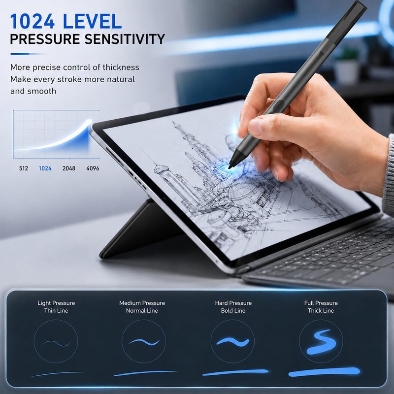 iafer Pen for Microsoft Surface Pro 10/9/8/X/7+/6/5/4/3/Surface 3, Surface Go 4/3/2/1, Surface Laptop/Studio/Book 4/3/2/1 with 4096 Pressure Sensitivity, Palm Rejection, Tilt Function (Black) - Image 4