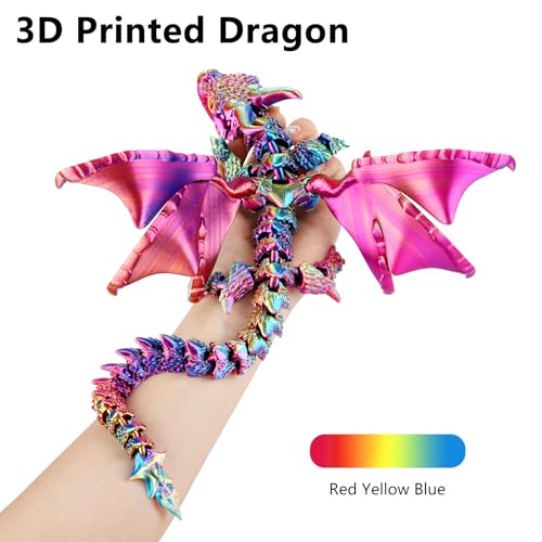 SUMLAND 3D Printed Dragon with Wings3D Printed Animals ToysFlexible Articulated Winged Crystal Dragon 1575inRed Yellow Blue - Image 5