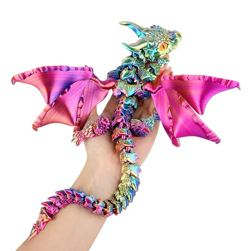 SUMLAND 3D Printed Dragon with Wings3D Printed Animals ToysFlexible Articulated Winged Crystal Dragon 1575inRed Yellow Blue - Image 1