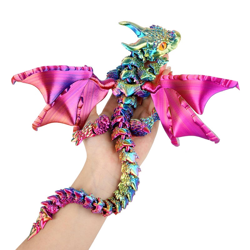 SUMLAND 3D Printed Dragon with Wings3D Printed Animals ToysFlexible Articulated Winged Crystal Dragon 1575inRed Yellow Blue - Image 3