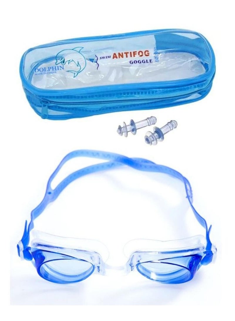 Generic Anti-fog Swimming Goggles with Earplugs, Blue  - Image 2