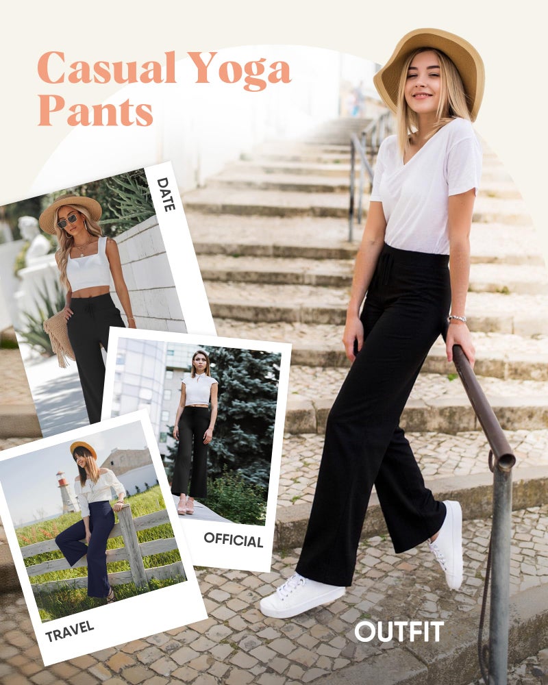 ZOOSIXX Yoga Pants Women - Wide Leg Pants Loose Casual Flowy Lounge Sweatpants High Waisted Pajamas with Pockets Black - Image 5
