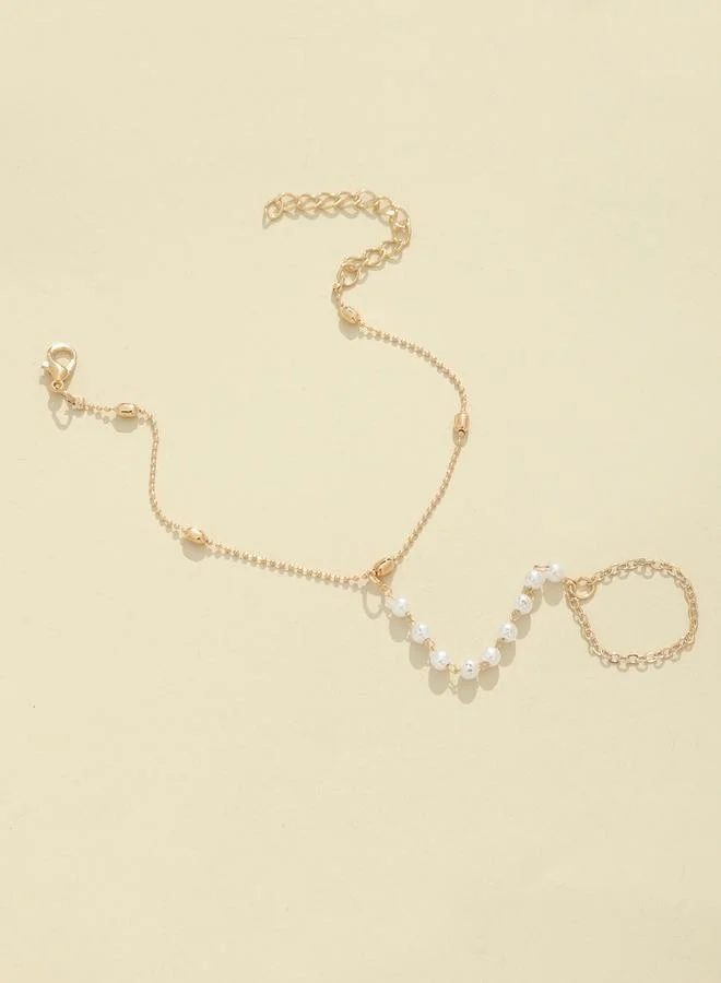 تايك تو سوار يد سلسلة يد وخاتم مزين باللؤلؤ الصناعي