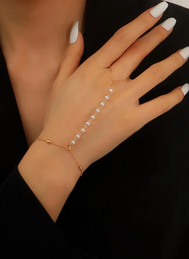 تايك تو سوار يد سلسلة يد وخاتم مزين باللؤلؤ الصناعي