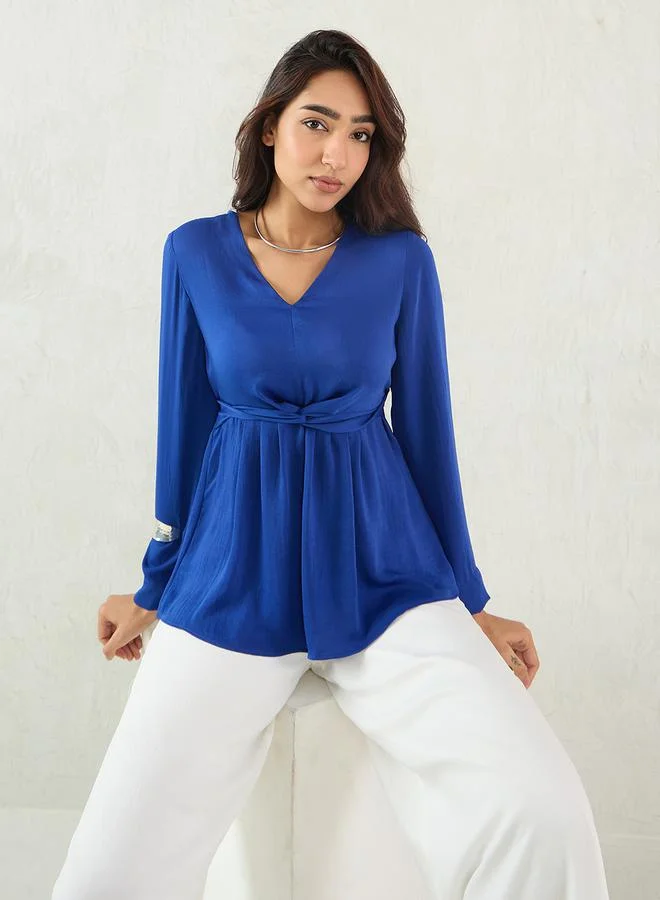 Femmella Femmella V-Neck Front Twist Detail Satin Top
