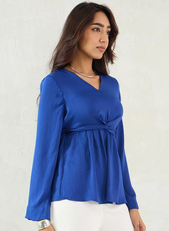 Femmella Femmella V-Neck Front Twist Detail Satin Top