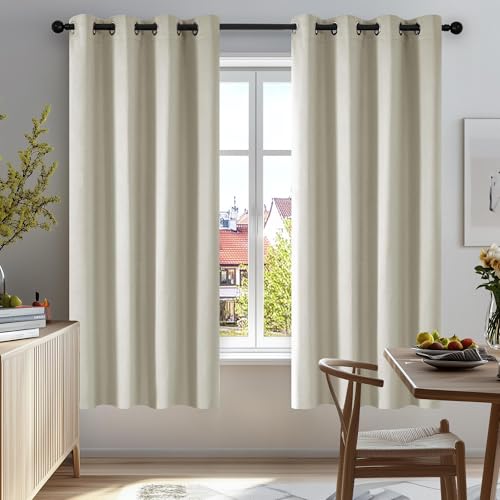 Deconovo Room Darkening Curtains, Light Blocking Drapes for Nursery, Soundproof Curtain Panels (Light Beige, 52Wx63L Inch, Set of 2) - Image 1