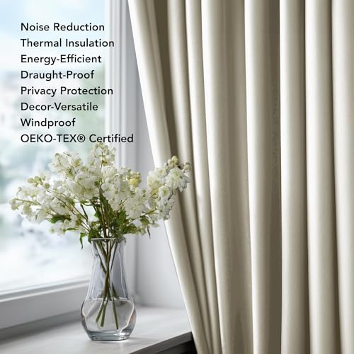 Deconovo Room Darkening Curtains, Light Blocking Drapes for Nursery, Soundproof Curtain Panels (Light Beige, 52Wx63L Inch, Set of 2) - Image 2
