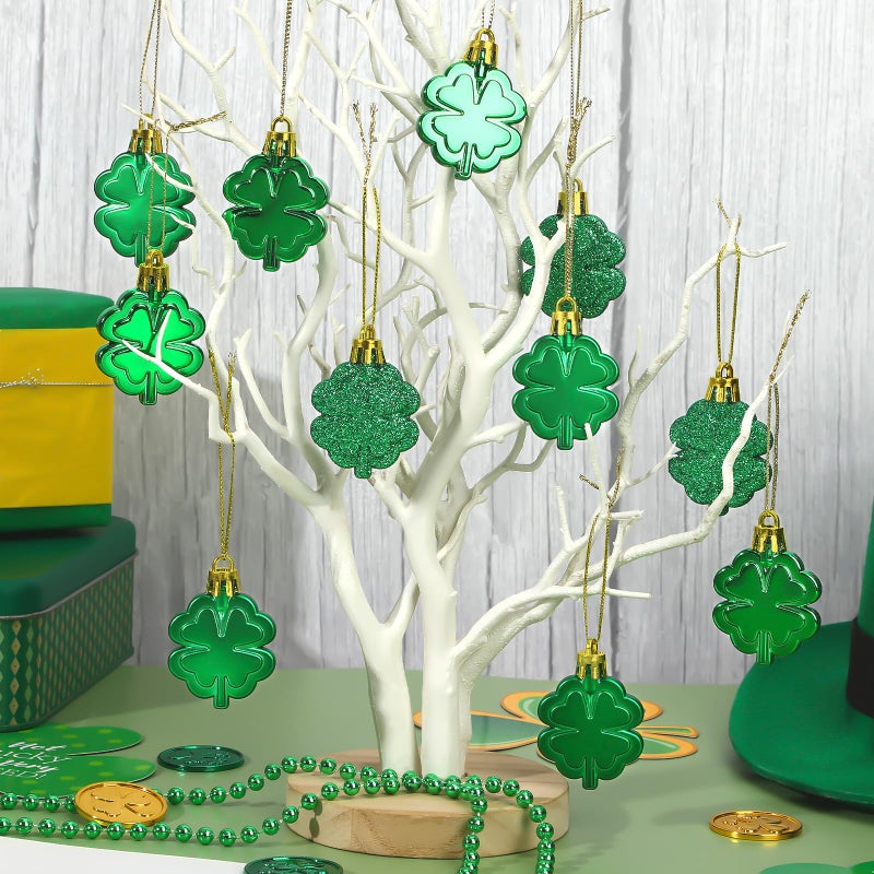 JULMELON 36 PCS St. Patrickâ€™s Day Four Leaf Clover Ornaments for Tree, Green Lucky Clover Hanging Irish St Patricks Day Mini Tree Decorations, Home Xmas Tree Party Decor Supplies - Image 4