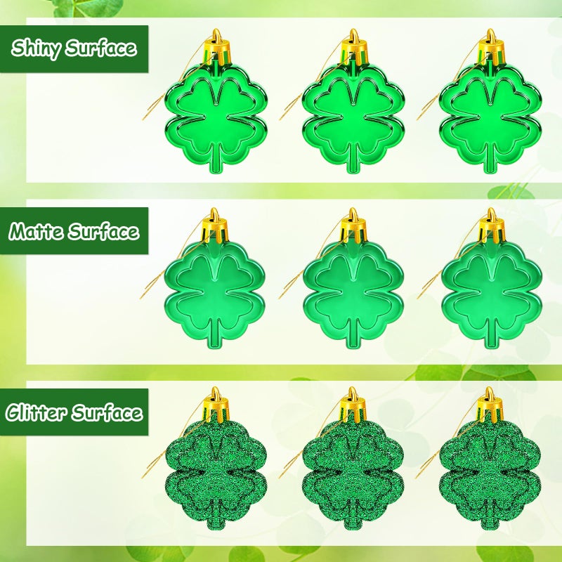 JULMELON 36 PCS St. Patrickâ€™s Day Four Leaf Clover Ornaments for Tree, Green Lucky Clover Hanging Irish St Patricks Day Mini Tree Decorations, Home Xmas Tree Party Decor Supplies - Image 3