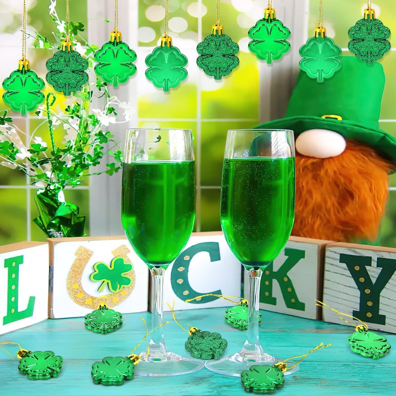 JULMELON 36 PCS St. Patrickâ€™s Day Four Leaf Clover Ornaments for Tree, Green Lucky Clover Hanging Irish St Patricks Day Mini Tree Decorations, Home Xmas Tree Party Decor Supplies - Image 5