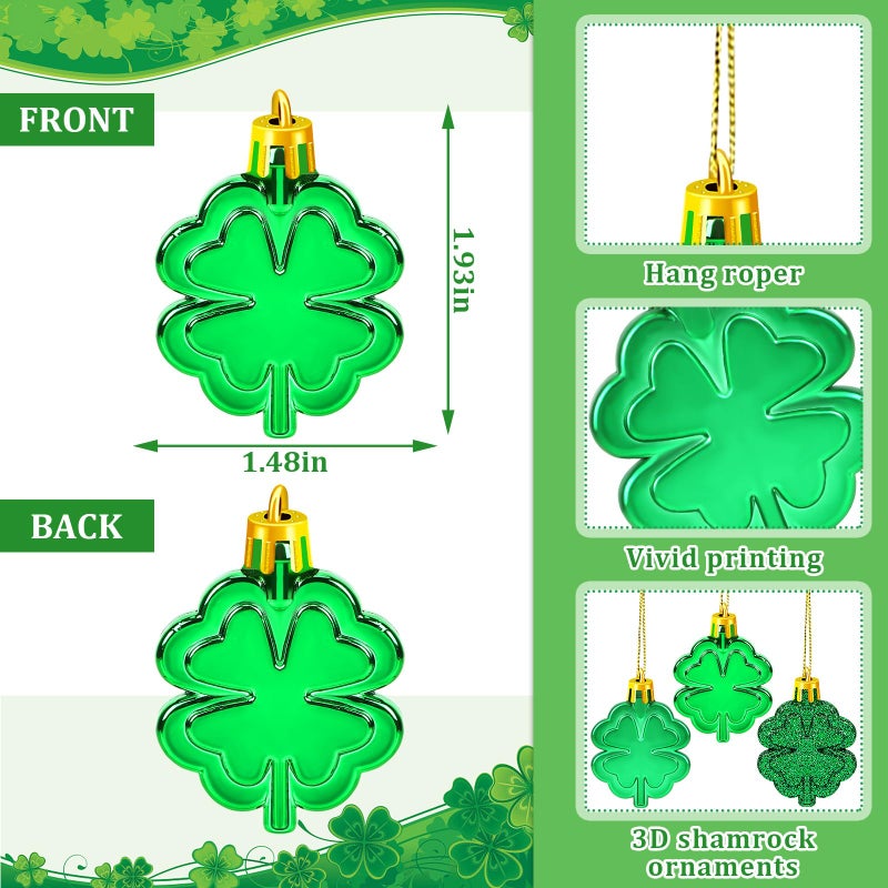 JULMELON 36 PCS St. Patrickâ€™s Day Four Leaf Clover Ornaments for Tree, Green Lucky Clover Hanging Irish St Patricks Day Mini Tree Decorations, Home Xmas Tree Party Decor Supplies - Image 2
