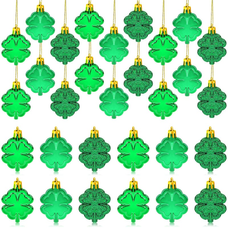 JULMELON 36 PCS St. Patrickâ€™s Day Four Leaf Clover Ornaments for Tree, Green Lucky Clover Hanging Irish St Patricks Day Mini Tree Decorations, Home Xmas Tree Party Decor Supplies - Image 1