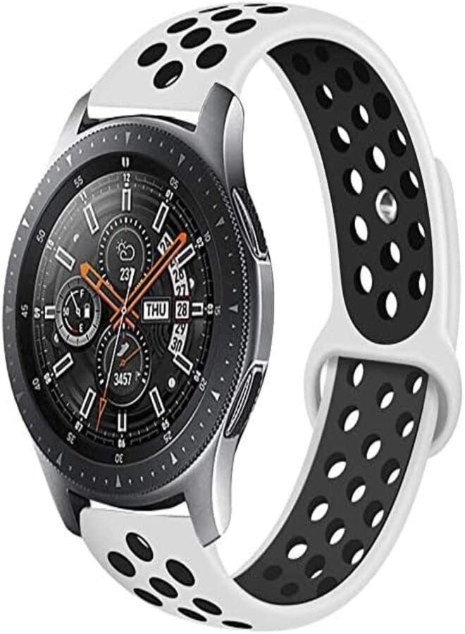 Bikson For Samsung Galaxy Watch 46mm Breathable Sport Band Design with Air Holes and Quick Release Pin - Double Colors Strap - White / Black