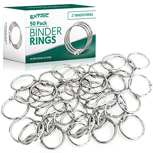 EXTRIC حلقة مجلدات ورقية 2 بوصة، حلقات كتب معدنية لبطاقات الفهرسة 50 حزمة، ثقيلة الوزن مطلية بالنيكل رائعة لبطاقات الفلاش، المنزل، المدرسة والمكتب - Image 1