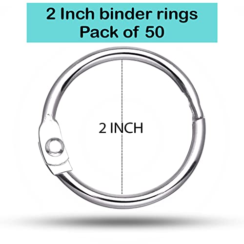 EXTRIC حلقة مجلدات ورقية 2 بوصة، حلقات كتب معدنية لبطاقات الفهرسة 50 حزمة، ثقيلة الوزن مطلية بالنيكل رائعة لبطاقات الفلاش، المنزل، المدرسة والمكتب - Image 2