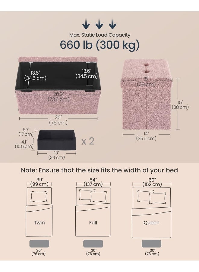 SONGMICS HOME Storage Ottoman Bench, Storage Chest, 38.1 × 76.2 × 38.1 cm, Foot Rest Stool, End of Bed Bench, Load up to 299.4 kg, for Living Room, Bedroom, Entryway, Jelly Pink ULSF096R01 MDF - Image 3