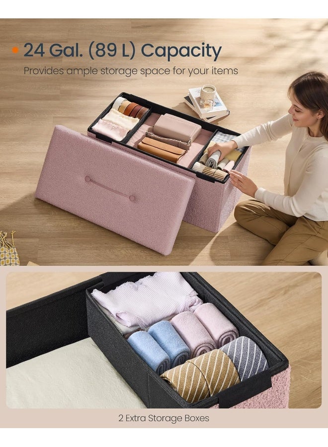 SONGMICS HOME Storage Ottoman Bench, Storage Chest, 38.1 × 76.2 × 38.1 cm, Foot Rest Stool, End of Bed Bench, Load up to 299.4 kg, for Living Room, Bedroom, Entryway, Jelly Pink ULSF096R01 MDF - Image 5